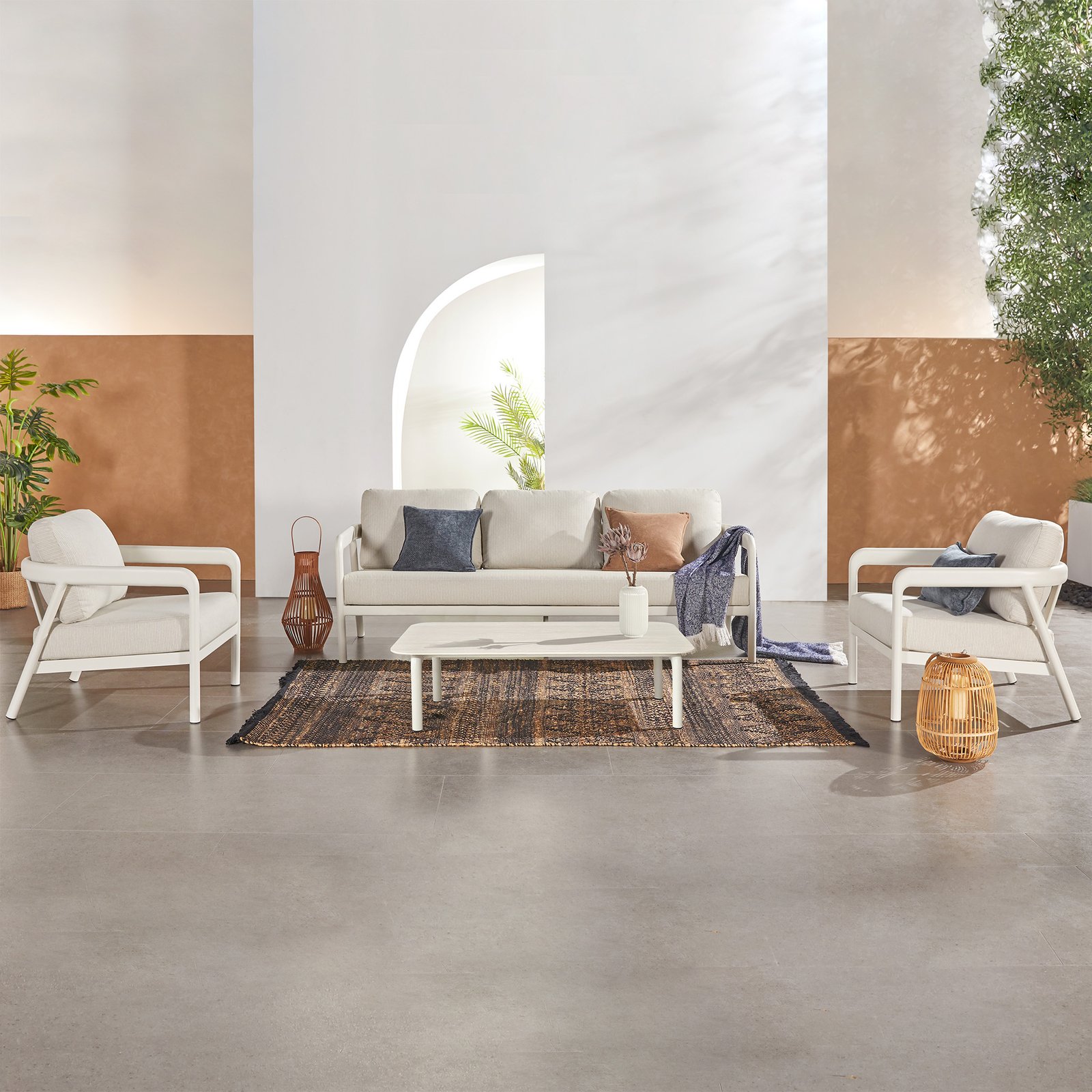 Salotto da giardino in alluminio verniciato con cuscini 212x81,5x64 cm - CORERVEN Salotto da giardino in alluminio verniciato con cuscini 212x81,5x64 cm - CORERVEN