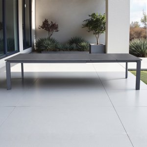 Tavolo da giardino allungabile in alluminio con piano in pietra effetto marmo 200/260/320x90x75 cm - BELILTHAS Tavolo da giardino allungabile in alluminio con piano in pietra effetto marmo 200/260/320x90x75 cm - BELILTHAS