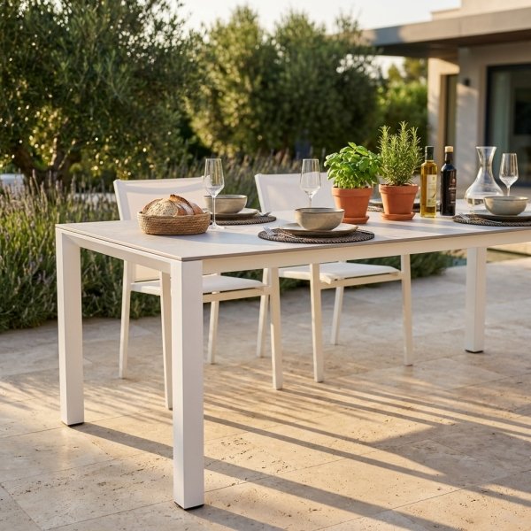 Tavolo da giardino allungabile in alluminio con piano in pietra 180/240x90x75 cm - ORANMOND