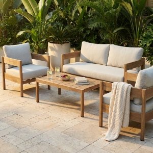 Set salotto da giardino 180x74x66 cm in alluminio effetto legno con cuscini - ULULRIC Set salotto da giardino 180x74x66 cm in alluminio effetto legno con cuscini - ULULRIC