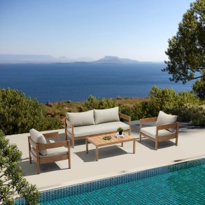Set salotto da giardino 180x74x66 cm in alluminio effetto legno con cuscini - ULULRIC Set salotto da giardino 180x74x66 cm in alluminio effetto legno con cuscini - ULULRIC