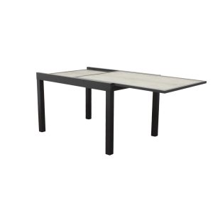 Tavolo da giardino allungabile in alluminio con piano in vetro effetto legno 120/240x90x75 cm - ULERDIL