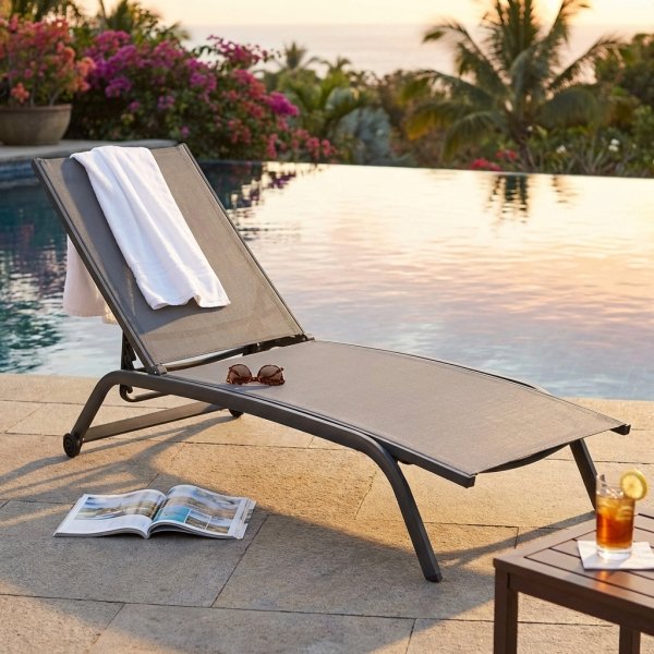 Lettino Prendisole da Giardino in Alluminio e Textilene Impilabile 190x61x92,5 cm - XANIVIA