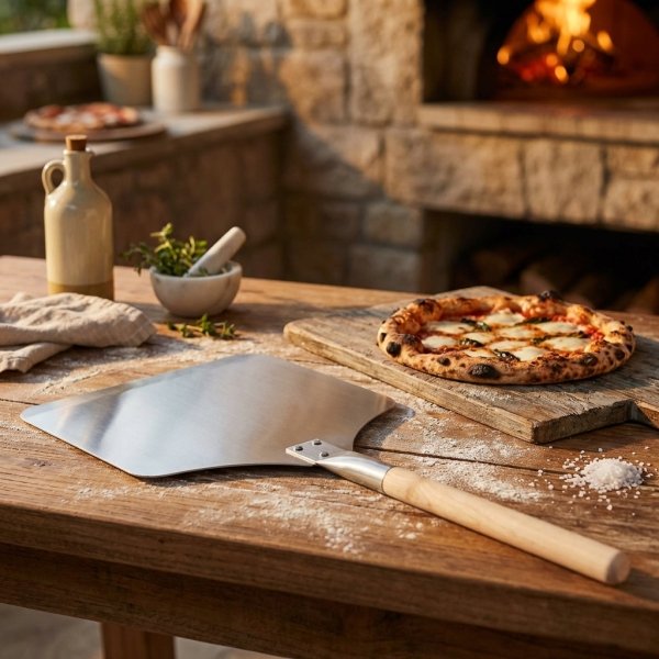 Pala per pizza in alluminio con manico in legno per forno - HELENTHAS