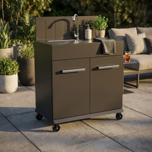 Modulo cucina da esterno con lavello in acciaio su ruote 82 x 46,5 x 109,5 cm nero - QUORANRIC