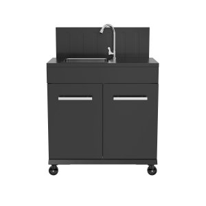 Modulo cucina da esterno con lavello in acciaio su ruote 82 x 46,5 x 109,5 cm nero - QUORANRIC