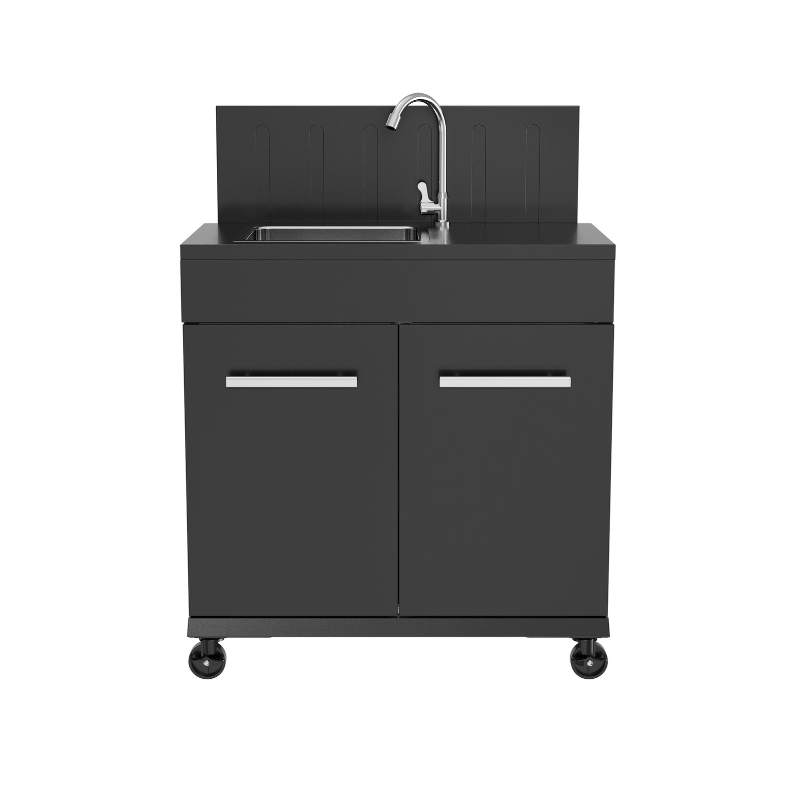 Modulo cucina da esterno con lavello in acciaio su ruote 82 x 46,5 x 109,5 cm nero - QUORANRIC