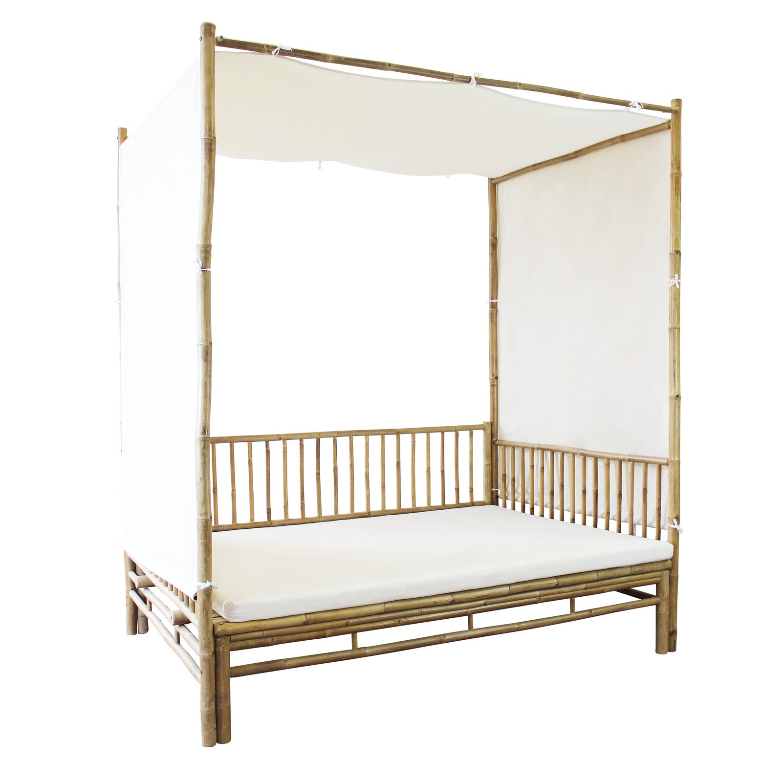Divano letto da giardino in bambù con baldacchino e tende 210x150x240 cm - ULAZIO Divano letto da giardino in bambù con baldacchino e tende 210x150x240 cm - ULAZIO