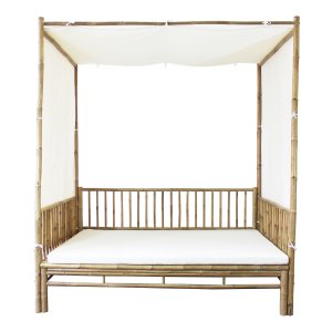 Divano letto da giardino in bambù con baldacchino e tende 210x150x240 cm - ULAZIO Divano letto da giardino in bambù con baldacchino e tende 210x150x240 cm - ULAZIO