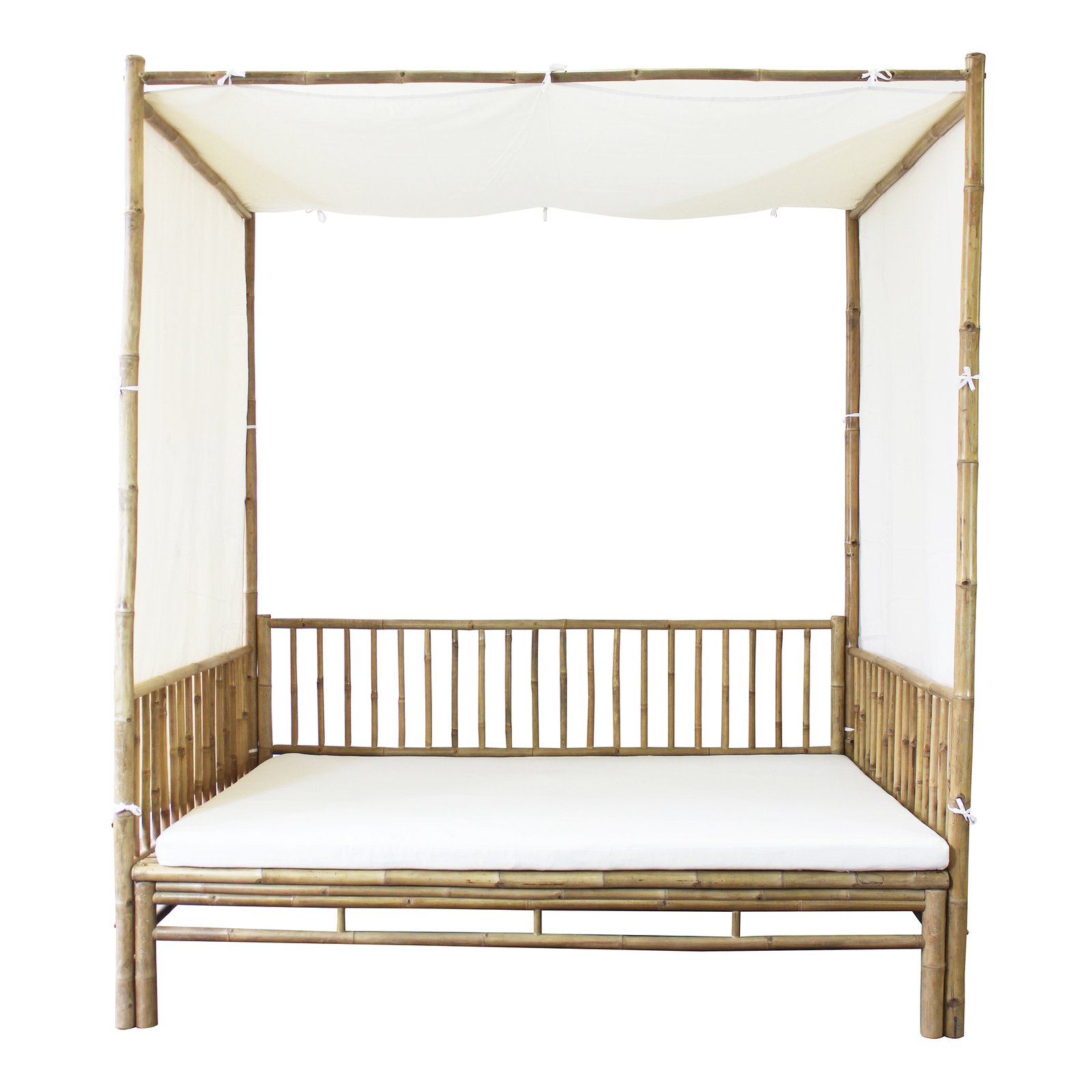 Divano letto da giardino in bambù con baldacchino e tende 210x150x240 cm - ULAZIO Divano letto da giardino in bambù con baldacchino e tende 210x150x240 cm - ULAZIO