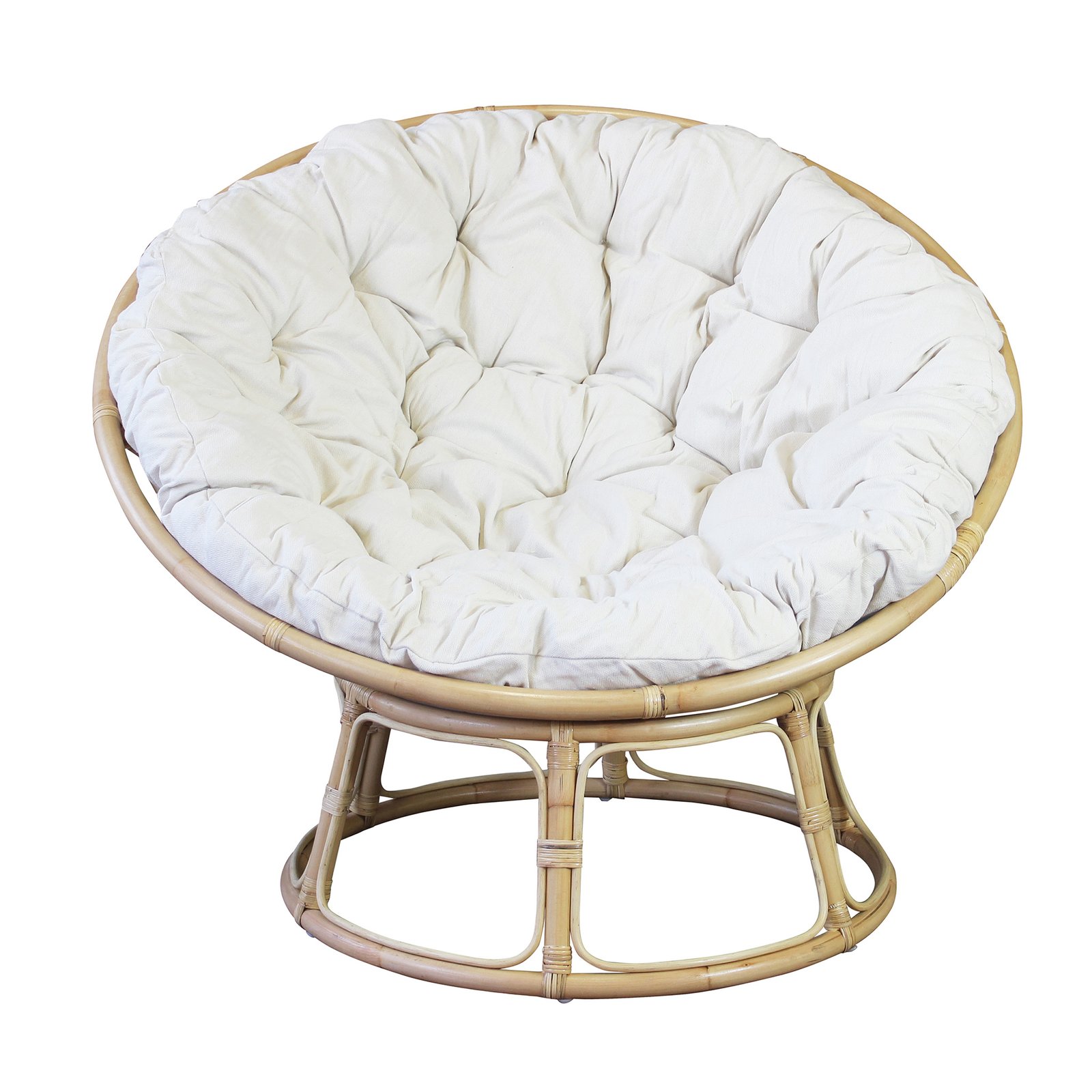 Poltrona rotonda in fibra naturale intrecciata con cuscini beige - FALIVEN Poltrona rotonda in fibra naturale intrecciata con cuscini beige - FALIVEN