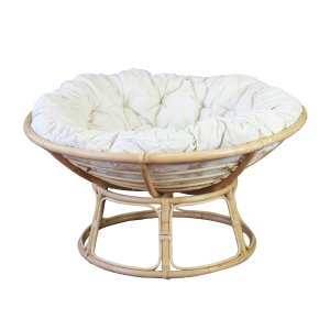 Poltrona rotonda in fibra naturale intrecciata con cuscini beige - FALIVEN Poltrona rotonda in fibra naturale intrecciata con cuscini beige - FALIVEN