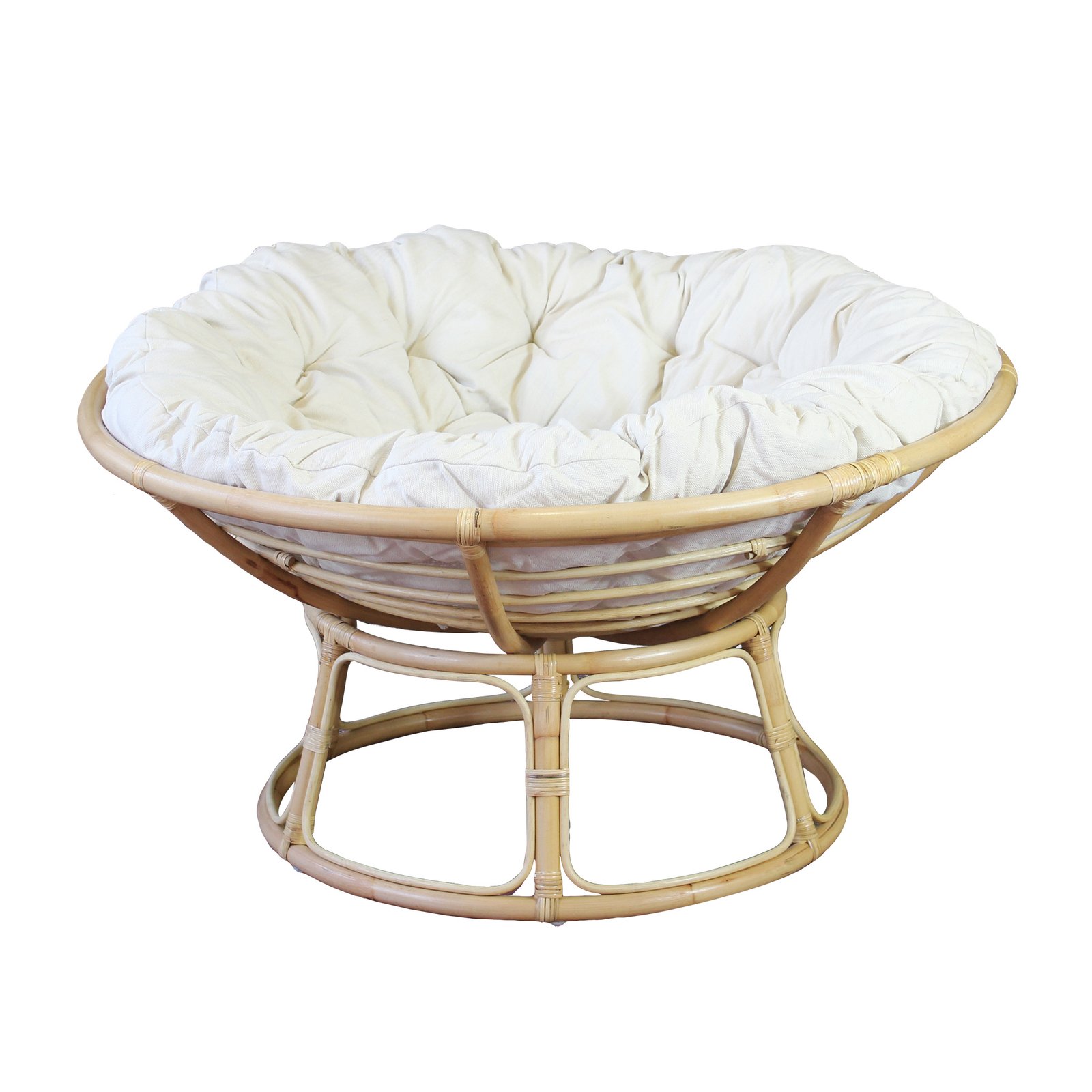Poltrona rotonda in fibra naturale intrecciata con cuscini beige - FALIVEN Poltrona rotonda in fibra naturale intrecciata con cuscini beige - FALIVEN