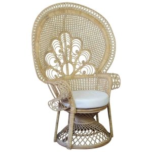 Poltrona in Rattan Intrecciato con Schienale a Ventaglio e Cuscini 147x105x68 cm - WILELIA Poltrona in Rattan Intrecciato con Schienale a Ventaglio e Cuscini 147x105x68 cm - WILELIA