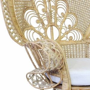 Poltrona in Rattan Intrecciato con Schienale a Ventaglio e Cuscini 147x105x68 cm - WILELIA Poltrona in Rattan Intrecciato con Schienale a Ventaglio e Cuscini 147x105x68 cm - WILELIA