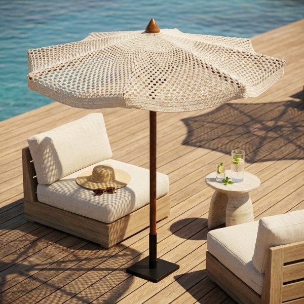 Ombrellone da giardino a palo centrale in cotone fatto a mano 182x182x213 cm - KALURLIA