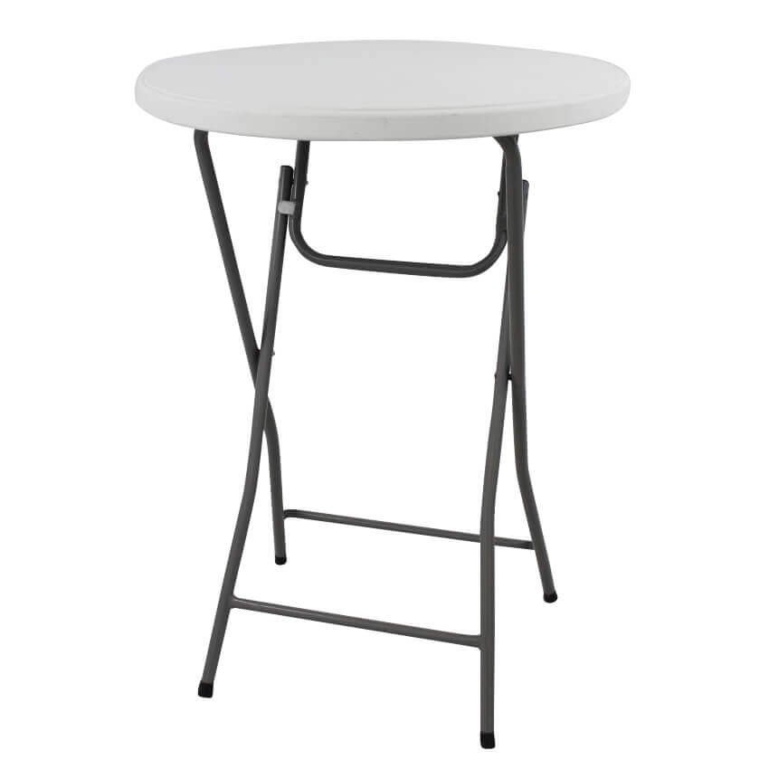 Tavolo alto pieghevole rotondo da catering Ø 60 x 110 h cm, piano ABS bianco - ULONZIO