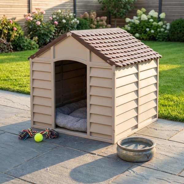 Cuccia per cani di taglia media in plastica bianca e verde 72 x 71,5 x 68 cm - FUFFI