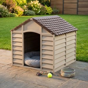 Cuccia per cani di taglia media in plastica bianca e verde 72 x 71,5 x 68 cm - FUFFI Cuccia per cani di taglia media in plastica bianca e verde 72 x 71,5 x 68 cm - FUFFI