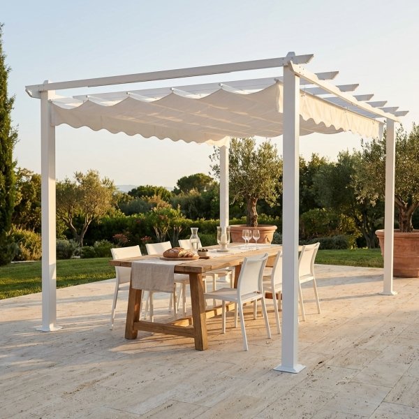 Gazebo da giardino in alluminio con tetto in poliestere 396x396x230 cm - BELEVEX