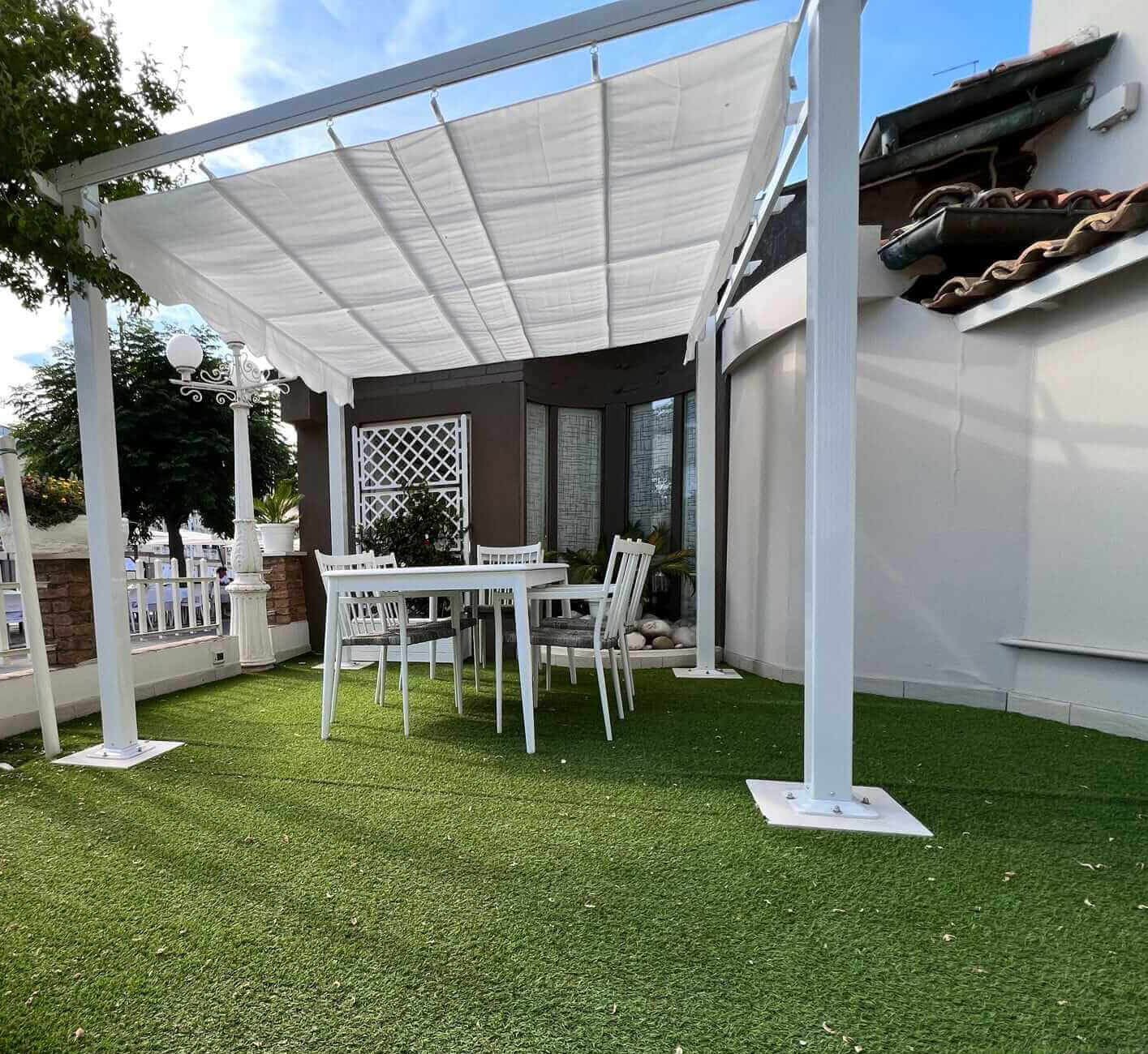 Gazebo da giardino in alluminio con tetto in poliestere 396x396x230 cm - BELEVEX