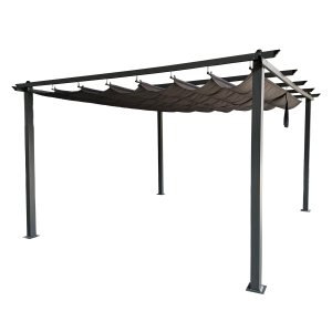 Pergola da giardino in alluminio antracite con telo retrattile 396x396x230 cm - BELEVEX Pergola da giardino in alluminio antracite con telo retrattile 396x396x230 cm - BELEVEX