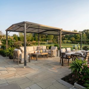 Gazebo da Giardino Allungabile in Alluminio con Tetto in Policarbonato 296/570x287x240 cm - CORERZIO