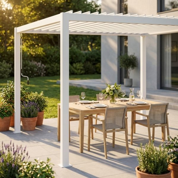 Pergola bioclimatica in alluminio con lamelle frangisole orientabili manualmente 200x300x250 cm - PERANSOR