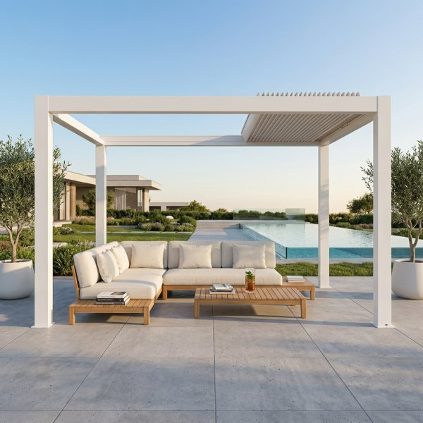 Pergola Bioclimatica in Alluminio con Lamelle Orientabili Motorizzate 400x400x250 cm - ELUNMIRA