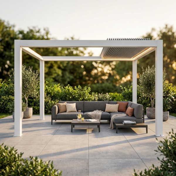 Pergola Bioclimatica in Alluminio con Lamelle Orientabili Motorizzate 400x400x250 cm - ELUNMIRA