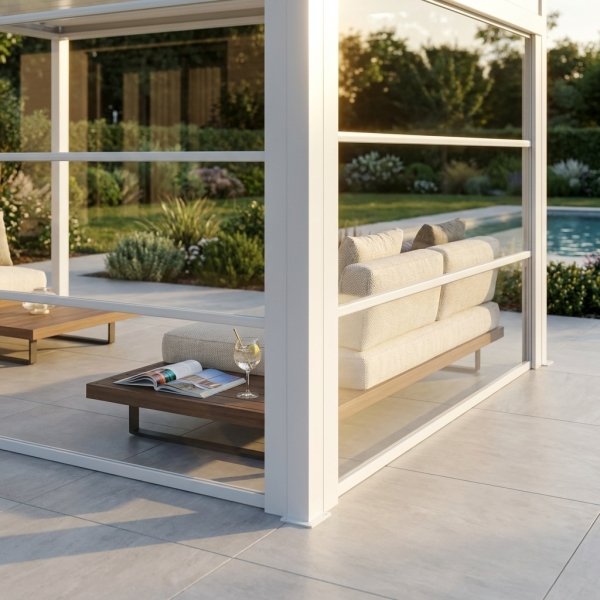 Parete laterale in PVC trasparente ad azionamento manuale per pergola bioclimatica 370x238 cm - ISULVEX