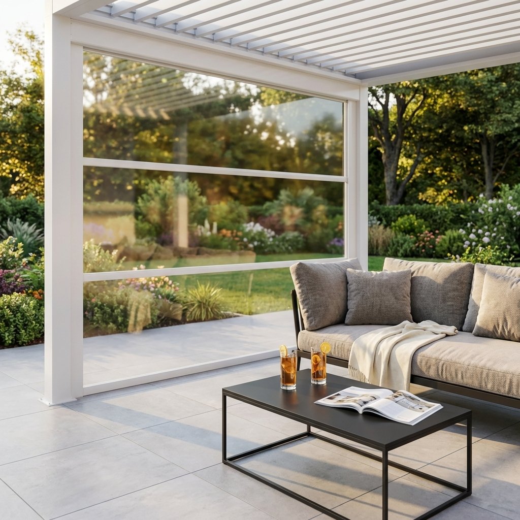 Parete laterale in PVC trasparente ad azionamento manuale per pergola bioclimatica 370x238 cm - ISULVEX Parete laterale in PVC trasparente ad azionamento manuale per pergola bioclimatica 370x238 cm - ISULVEX