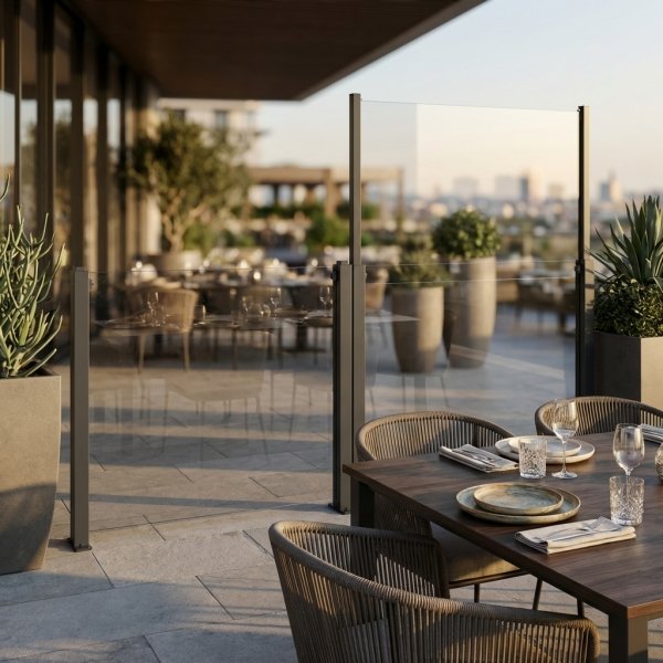 Frangivento in Vetro Elevabile con Palo Adattatore per Pergola Bioclimatica 90x10x110/180 cm - ORULVEN