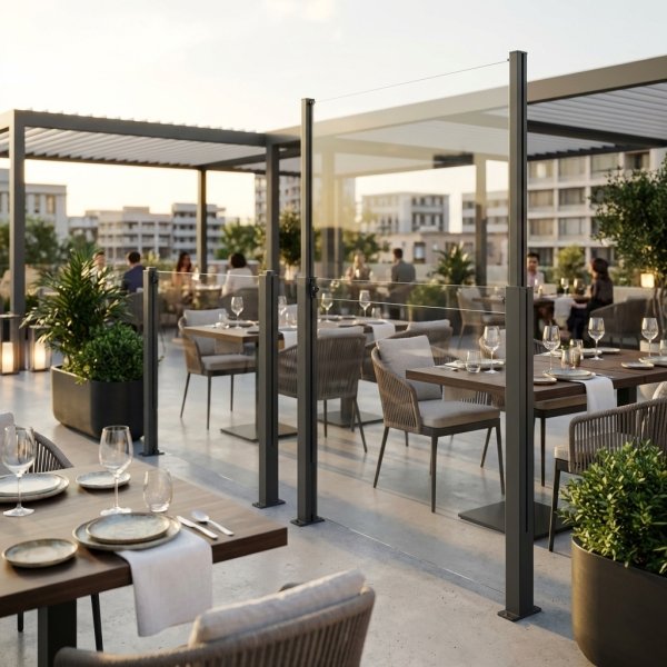 Frangivento in Vetro Elevabile con Palo Adattatore per Pergola Bioclimatica 90x10x110/180 cm - ORULVEN