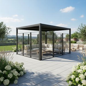 Frangivento in Vetro Elevabile con Palo Adattatore per Pergola Bioclimatica 90x10x110/180 cm - ORULVEN Frangivento in Vetro Elevabile con Palo Adattatore per Pergola Bioclimatica 90x10x110/180 cm - ORULVEN