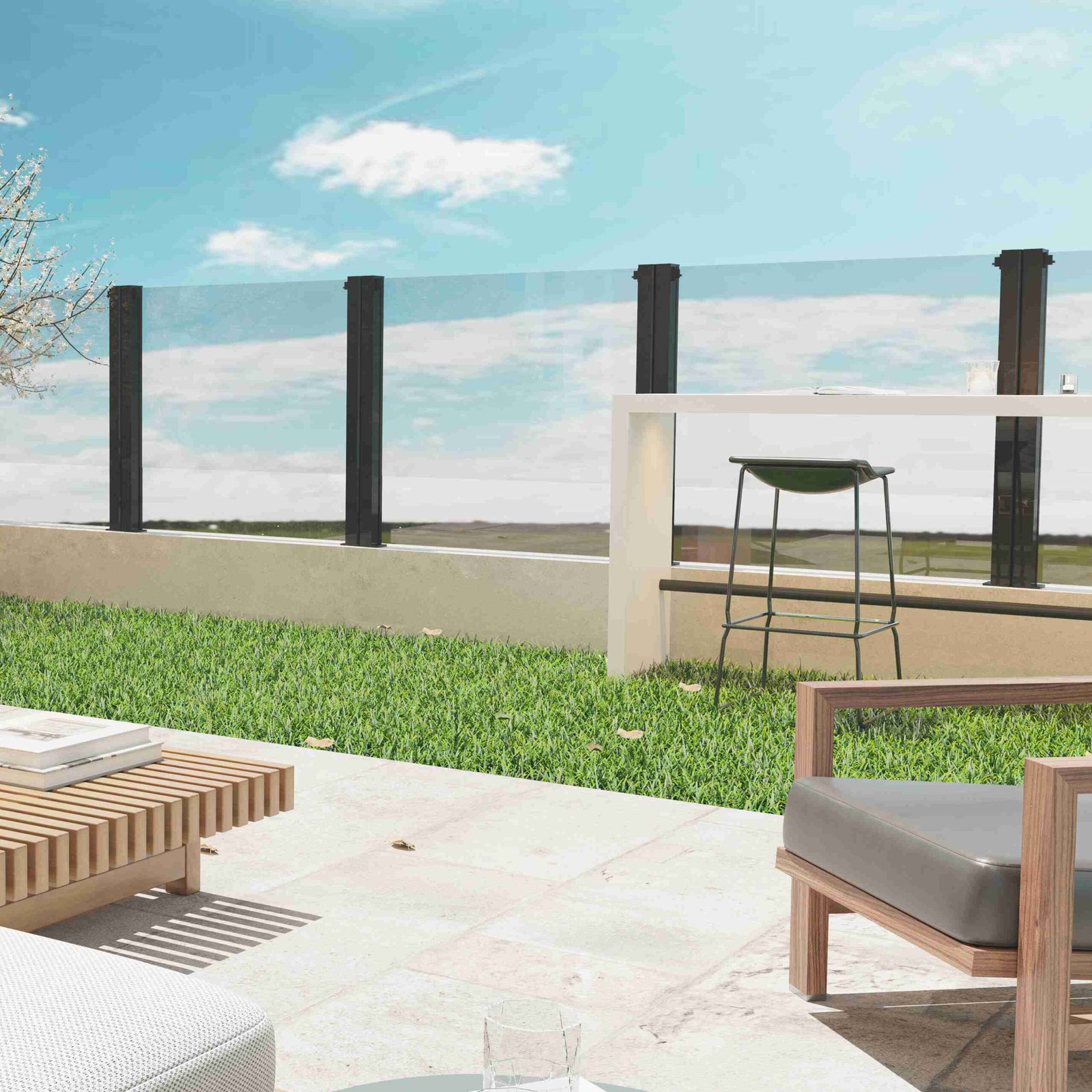 Frangivento in Vetro Elevabile con Palo Adattatore per Pergola Bioclimatica 90x10x110/180 cm - ORULVEN Frangivento in Vetro Elevabile con Palo Adattatore per Pergola Bioclimatica 90x10x110/180 cm - ORULVEN