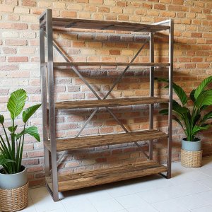 Libreria industriale a 5 ripiani in legno e metallo 118x37x218 cm - FALATIS Libreria industriale a 5 ripiani in legno e metallo 118x37x218 cm - FALATIS