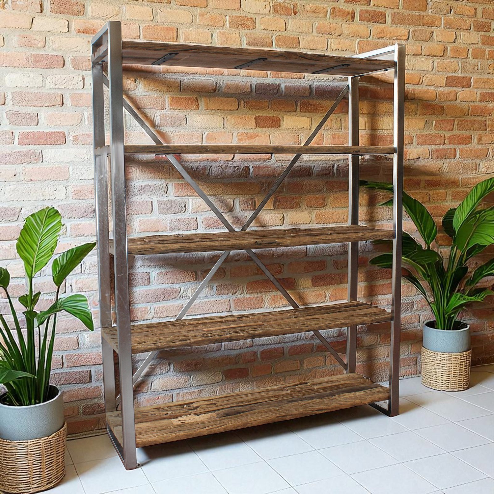 Libreria industriale a 5 ripiani in legno e metallo 118x37x218 cm - FALATIS Libreria industriale a 5 ripiani in legno e metallo 118x37x218 cm - FALATIS