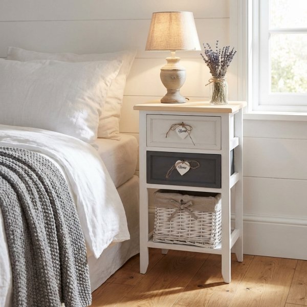 Cassettiera in legno 3 cassetti per bagno e camera 35x28x62 cm shabby chic - DAMON