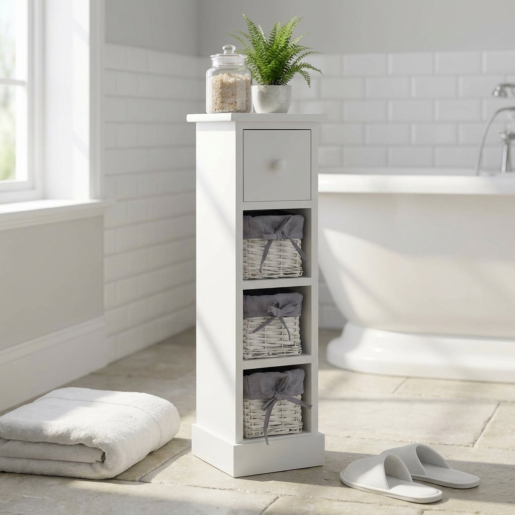 Cassettiera stretta 4 cassetti in legno bianco shabby chic 21x21x70 cm - FENRIS