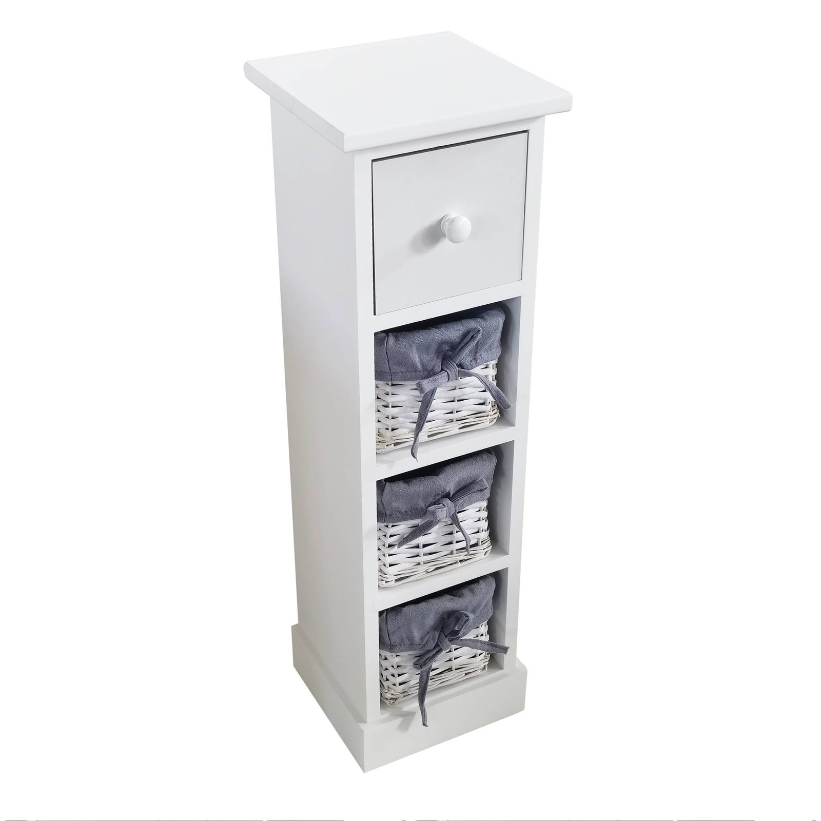 Cassettiera stretta 4 cassetti in legno bianco shabby chic 21x21x70 cm - FENRIS