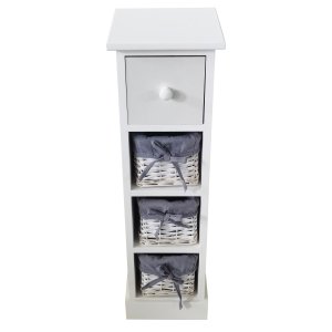 Cassettiera stretta 4 cassetti in legno bianco shabby chic 21x21x70 cm - FENRIS