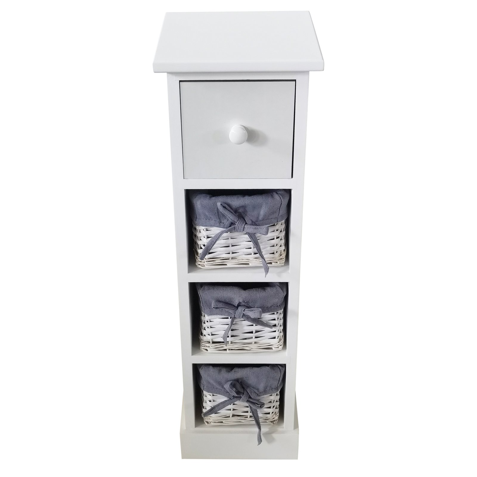 Cassettiera stretta 4 cassetti in legno bianco shabby chic 21x21x70 cm - FENRIS