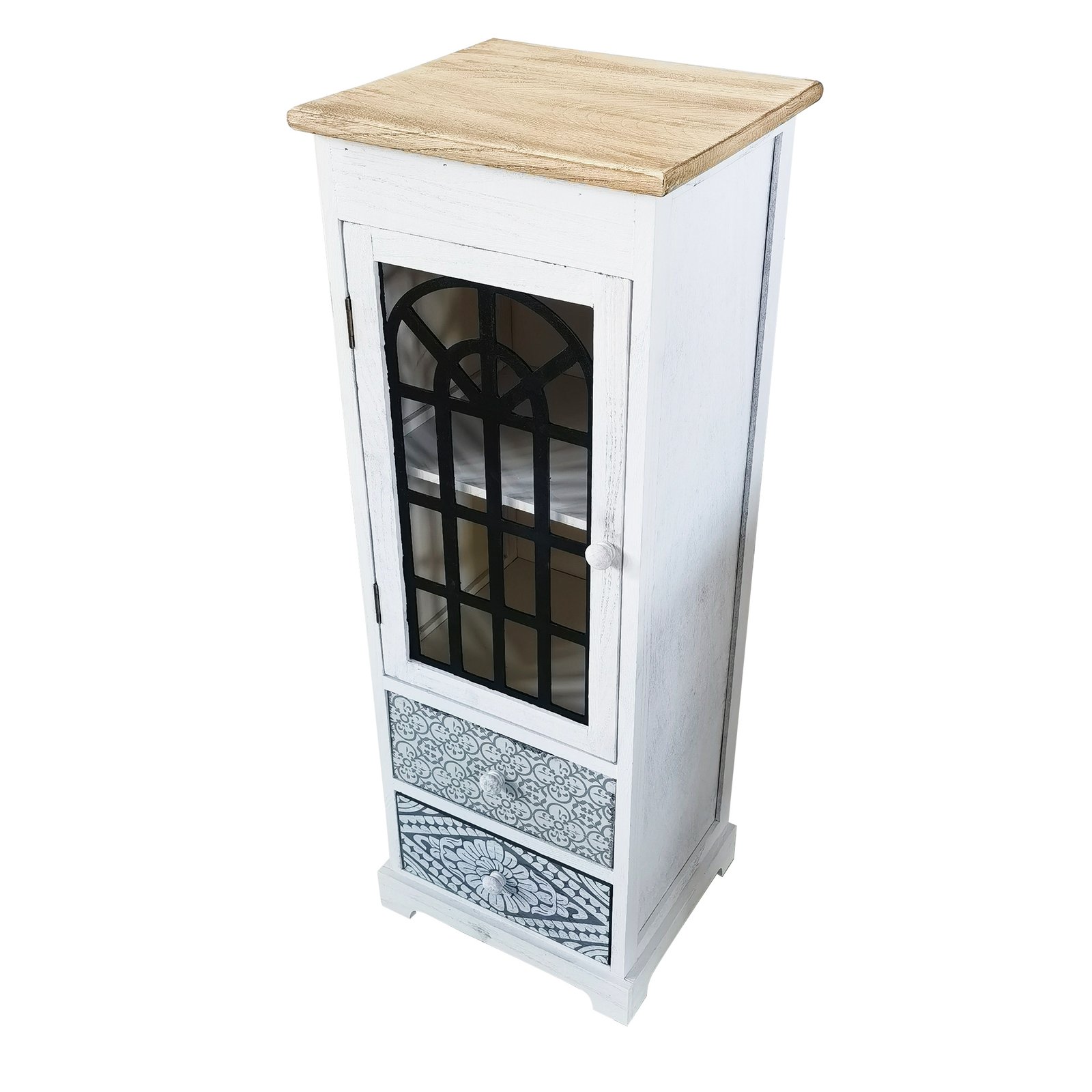 Mobiletto cassettiera 2 cassetti e anta in legno 32x29x88 cm bianco - LYRA