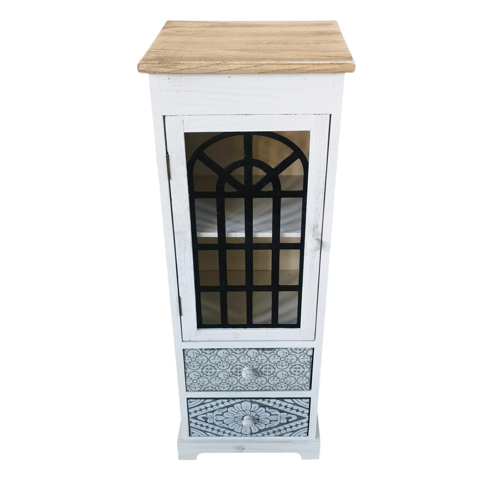 Mobiletto cassettiera 2 cassetti e anta in legno 32x29x88 cm bianco - LYRA