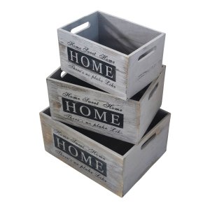 Set 3 cassette decorative in legno grigio vintage 36x28x18, 31x23x16, 26x18x14 cm - NEREUS