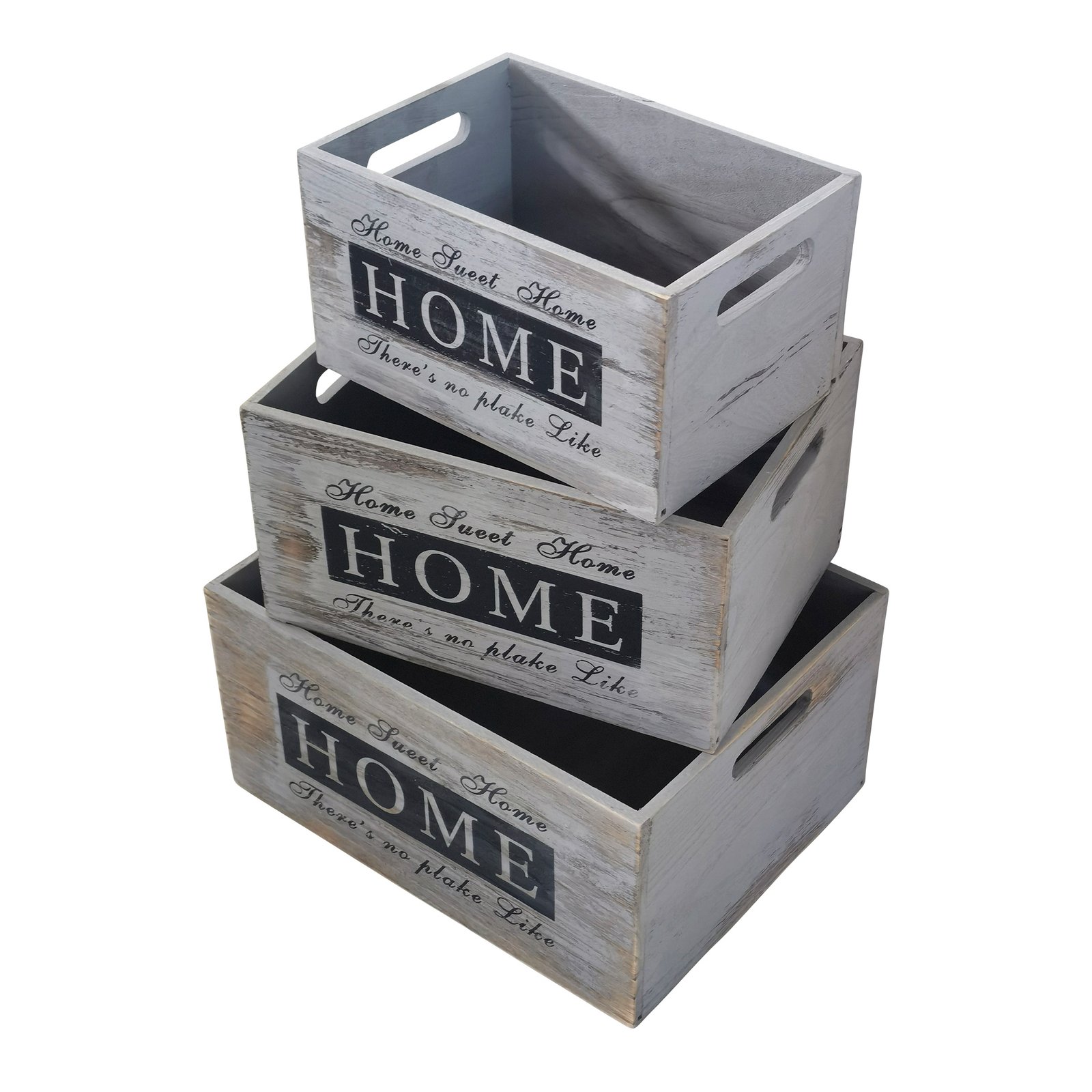 Set 3 cassette decorative in legno grigio vintage 36x28x18, 31x23x16, 26x18x14 cm - NEREUS