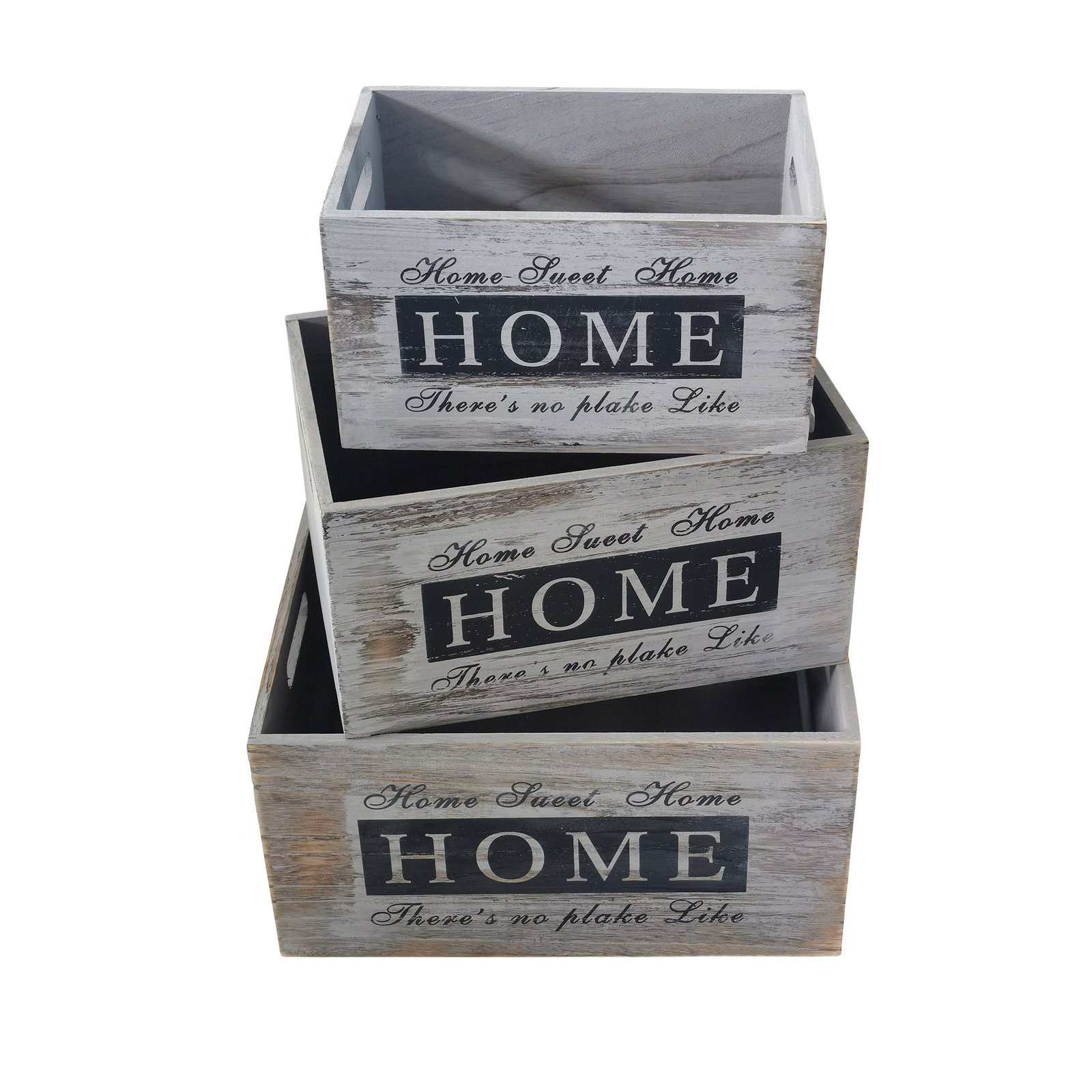 Set 3 cassette decorative in legno grigio vintage 36x28x18, 31x23x16, 26x18x14 cm - NEREUS