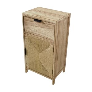 Comodino in legno naturale con cassetto e anta intrecciata 38x28x71,5 cm - PERONNOR Comodino in legno naturale con cassetto e anta intrecciata 38x28x71,5 cm - PERONNOR