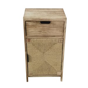 Comodino in legno naturale con cassetto e anta intrecciata 38x28x71,5 cm - PERONNOR Comodino in legno naturale con cassetto e anta intrecciata 38x28x71,5 cm - PERONNOR